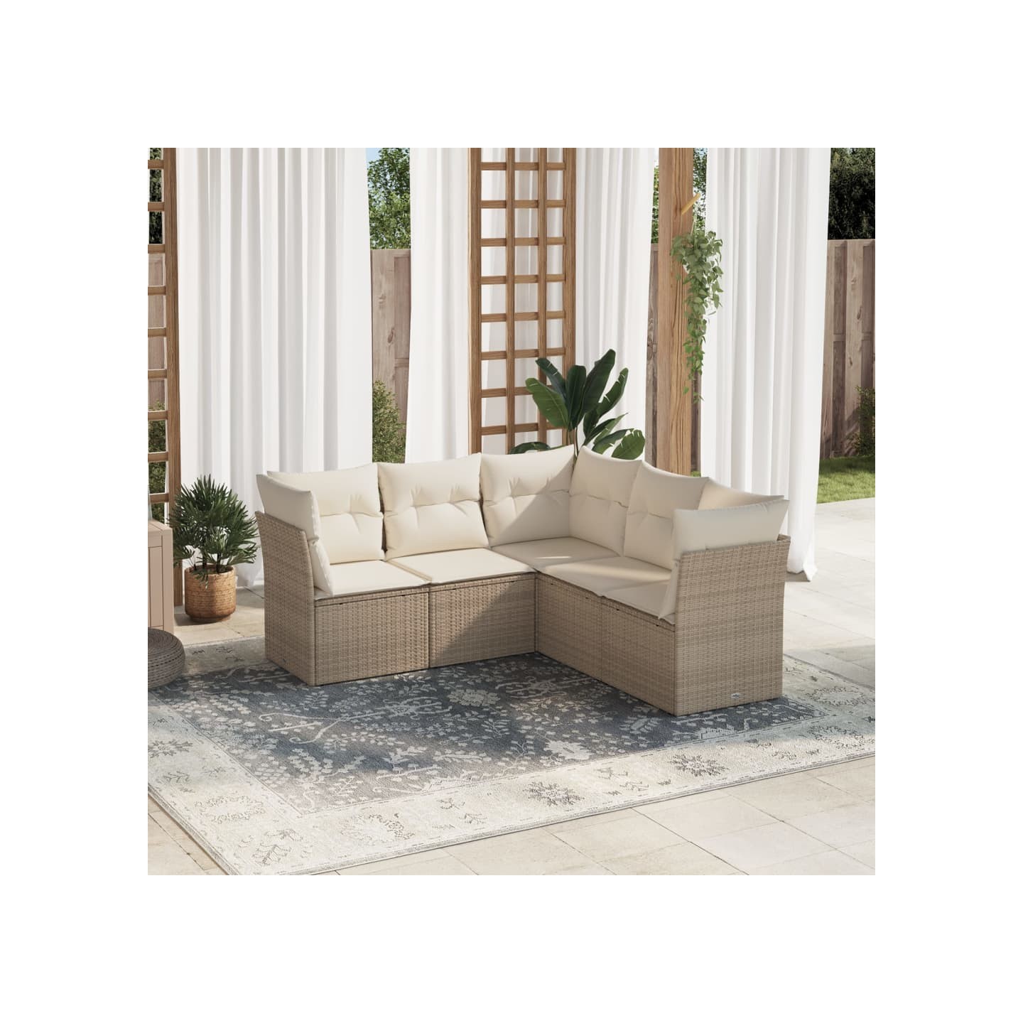 Salon de jardin avec coussins 5 pcs beige résine tressée