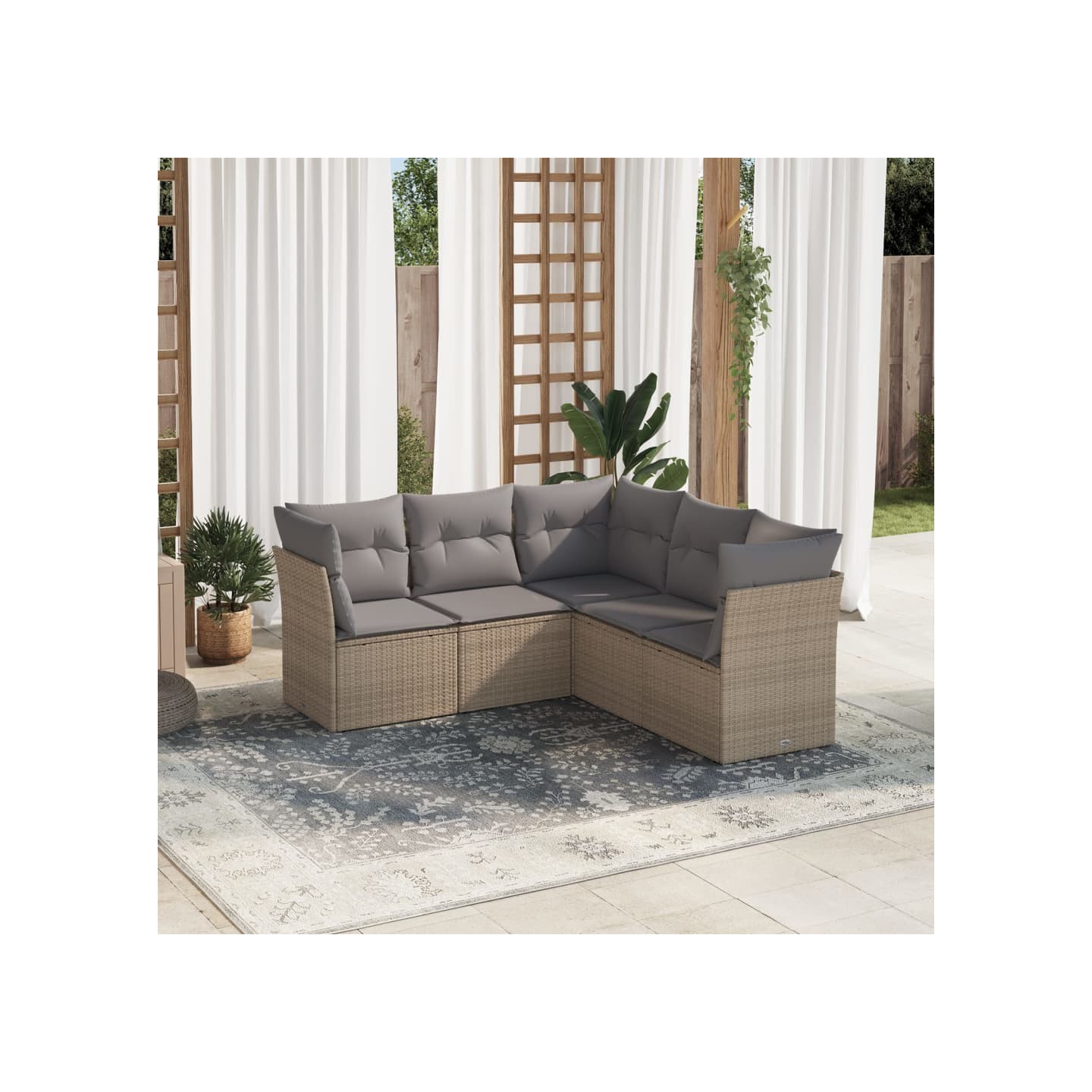 Salon de jardin avec coussins 5 pcs beige résine tressée