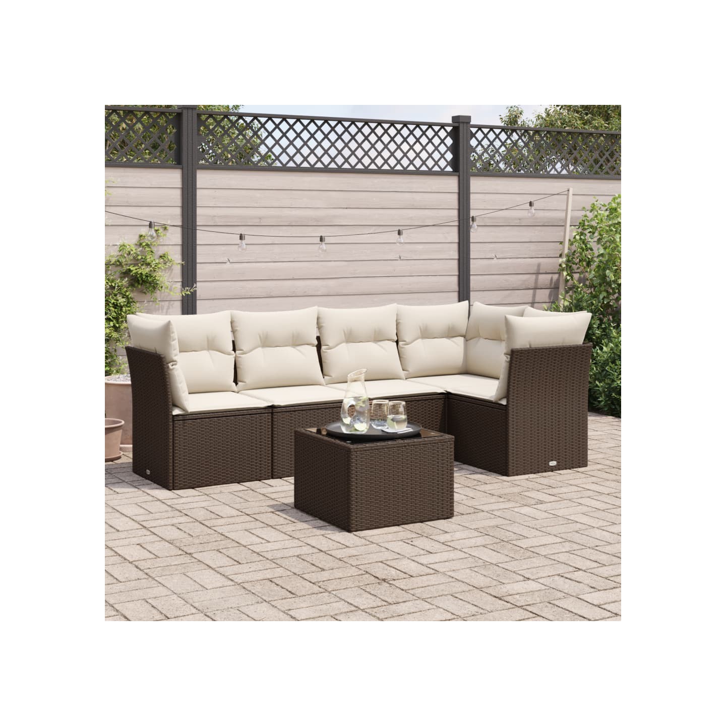 Salon de jardin avec coussins 6 pcs marron résine tressée