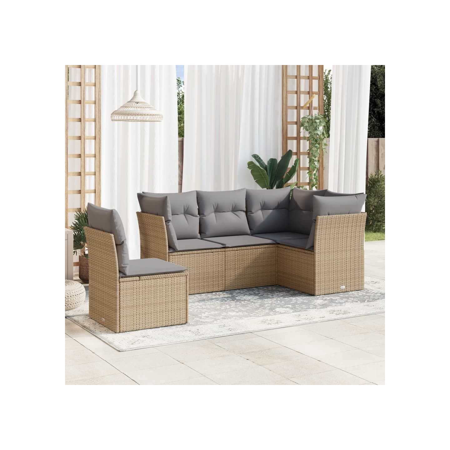 Salon de jardin avec coussins 5 pcs beige résine tressée