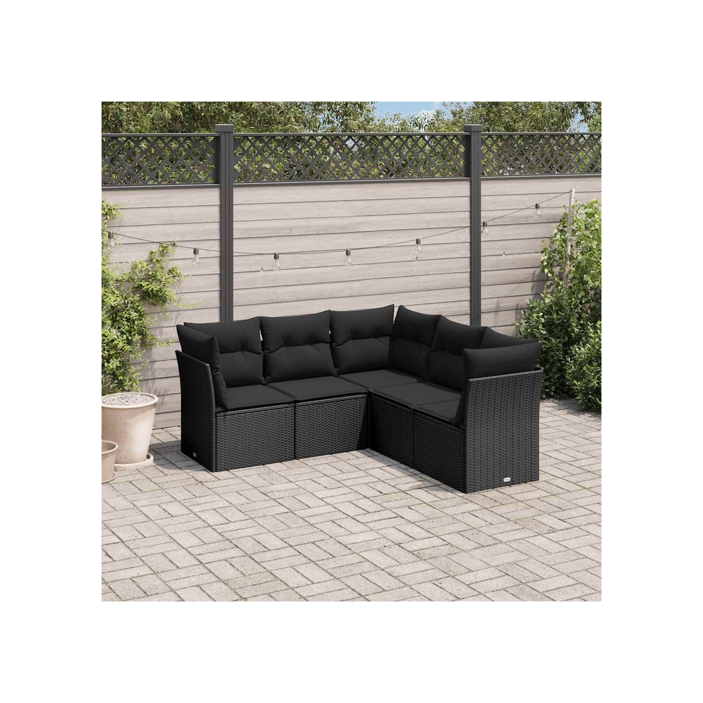 Salon de jardin 5 pcs avec coussins noir résine tressée