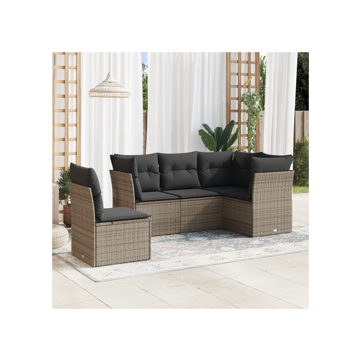 Salon de jardin 5 pcs avec coussins gris résine tressée