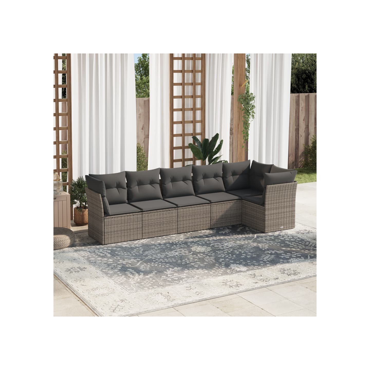 Salon de jardin 6 pcs avec coussins gris résine tressée