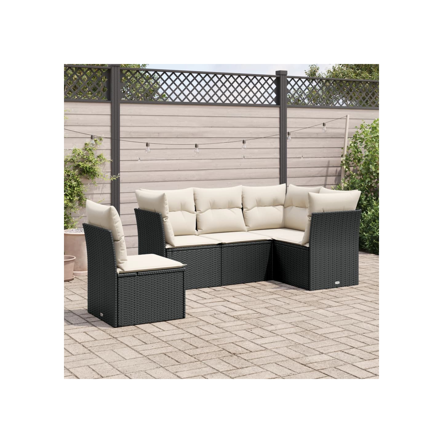 Salon de jardin 5 pcs avec coussins noir résine tressée