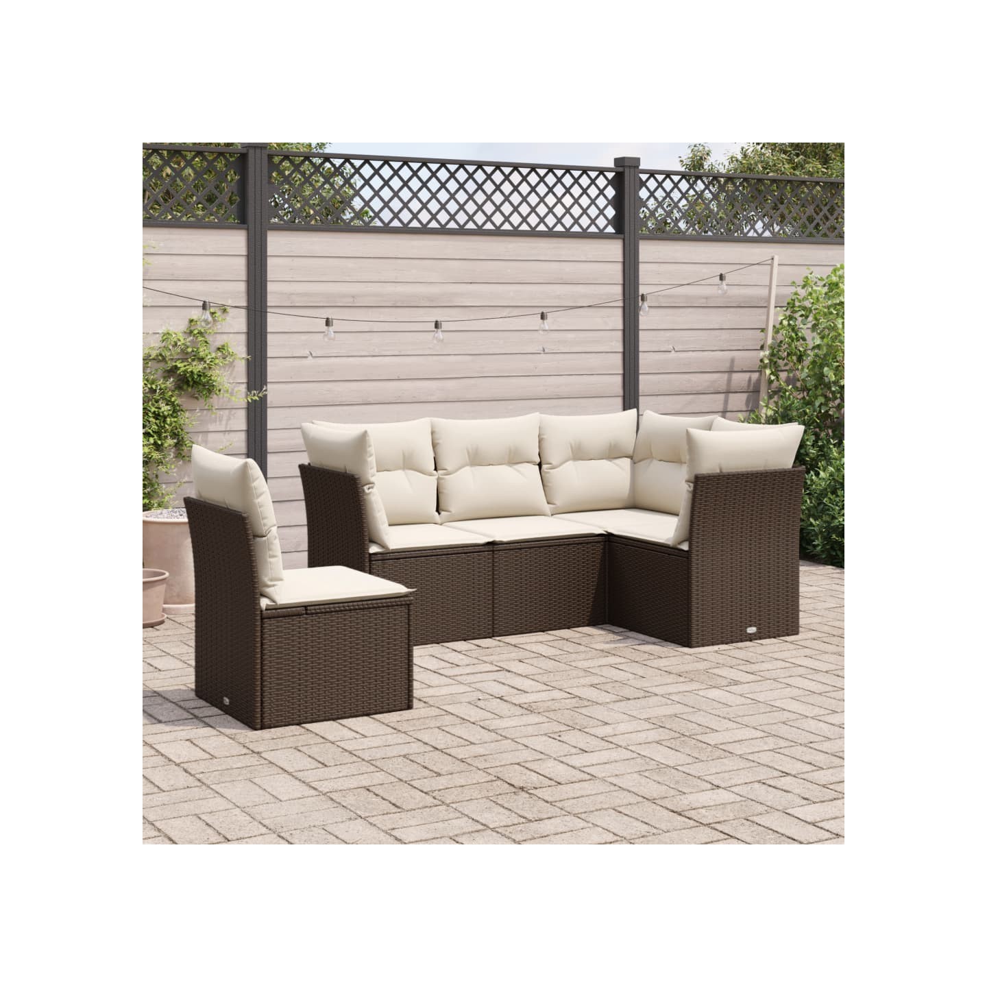 Salon de jardin avec coussins 5 pcs marron résine tressée