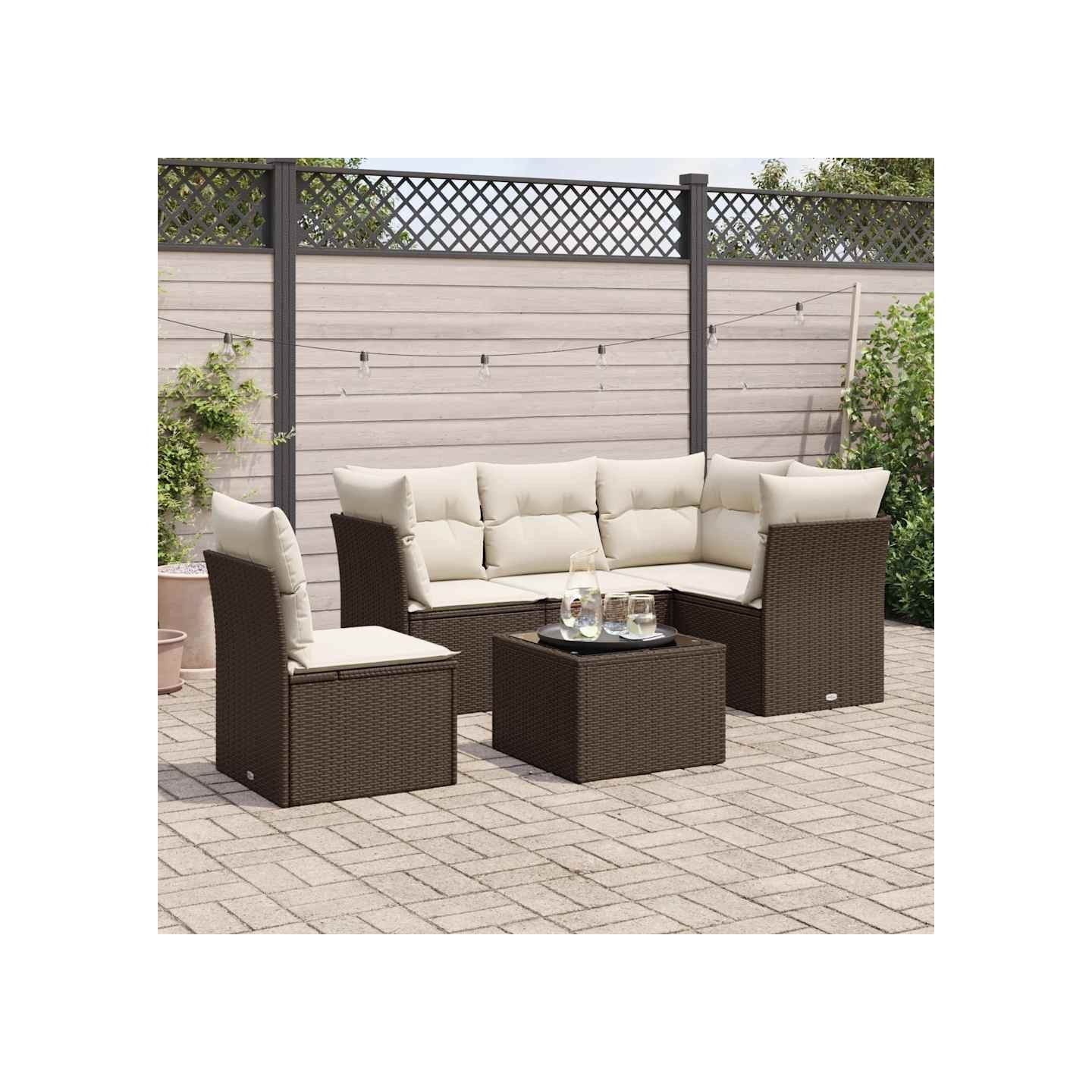 Salon de jardin avec coussins 6 pcs marron résine tressée