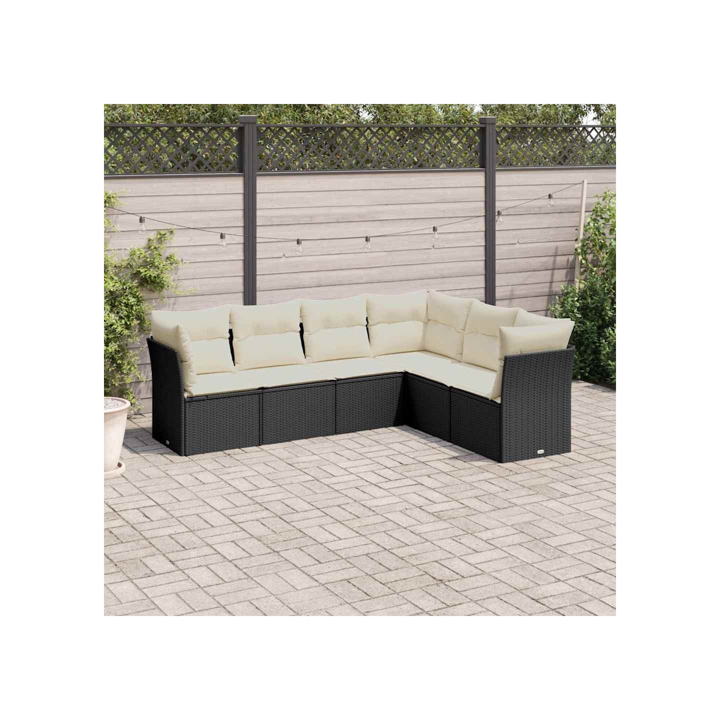 Salon de jardin 6 pcs avec coussins noir résine tressée