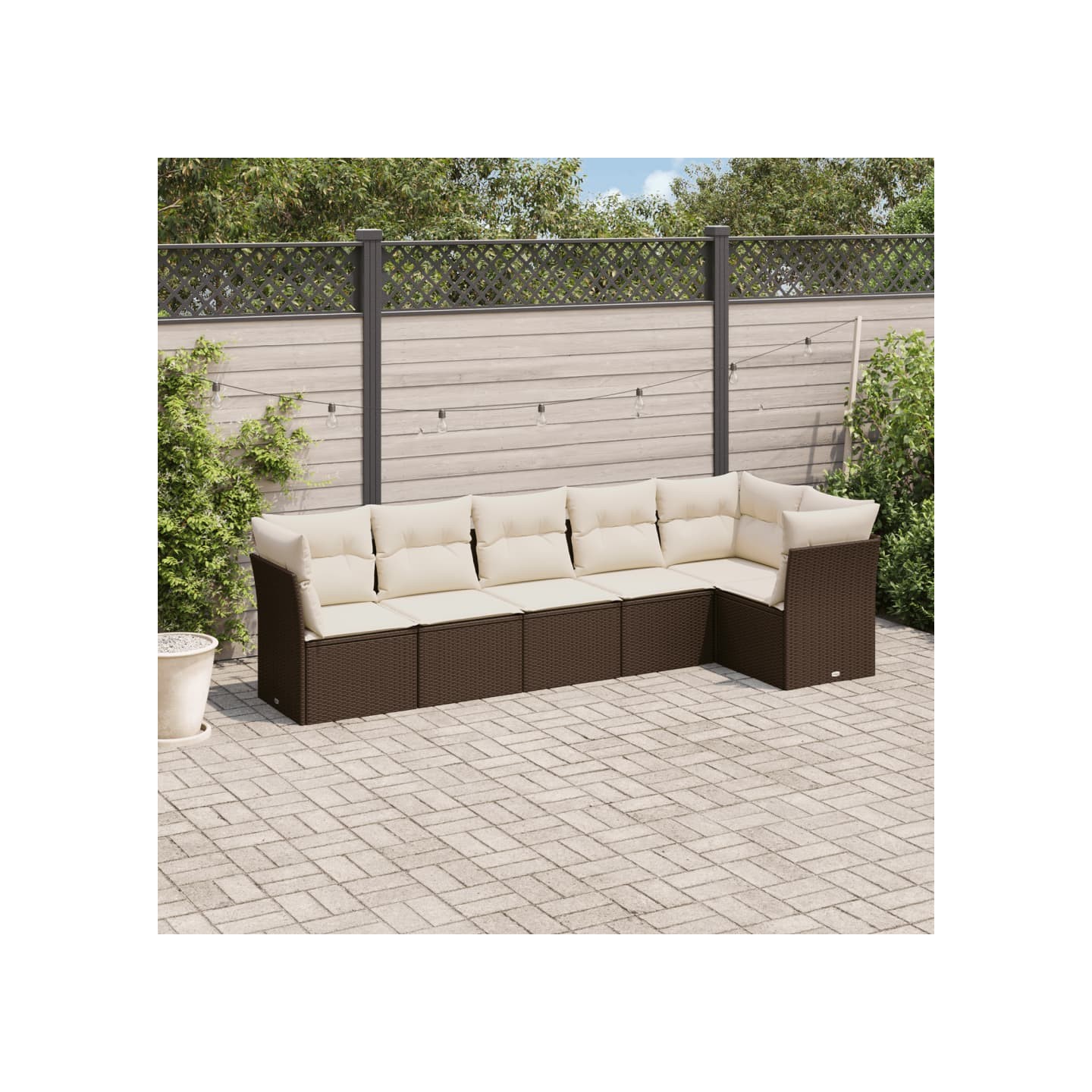 Salon de jardin avec coussins 6 pcs marron résine tressée