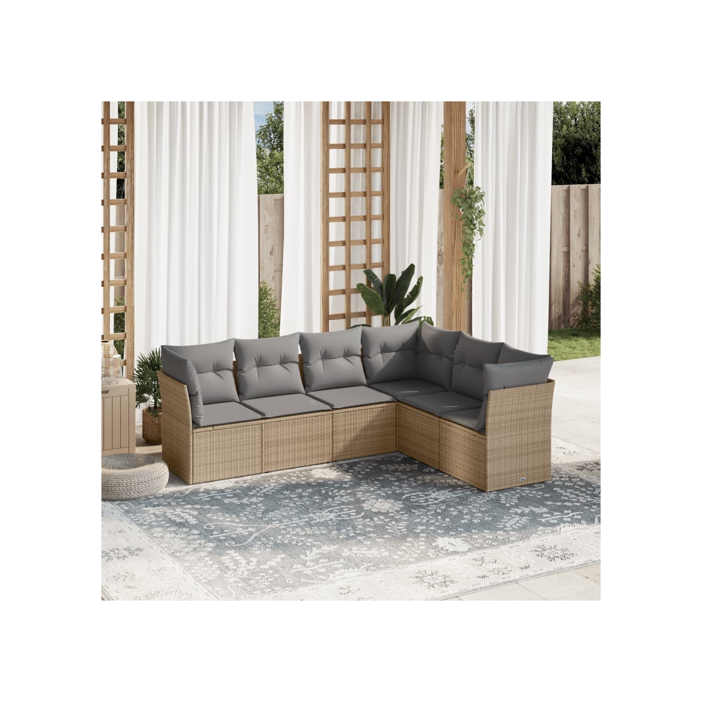 Salon de jardin avec coussins 6 pcs beige résine tressée