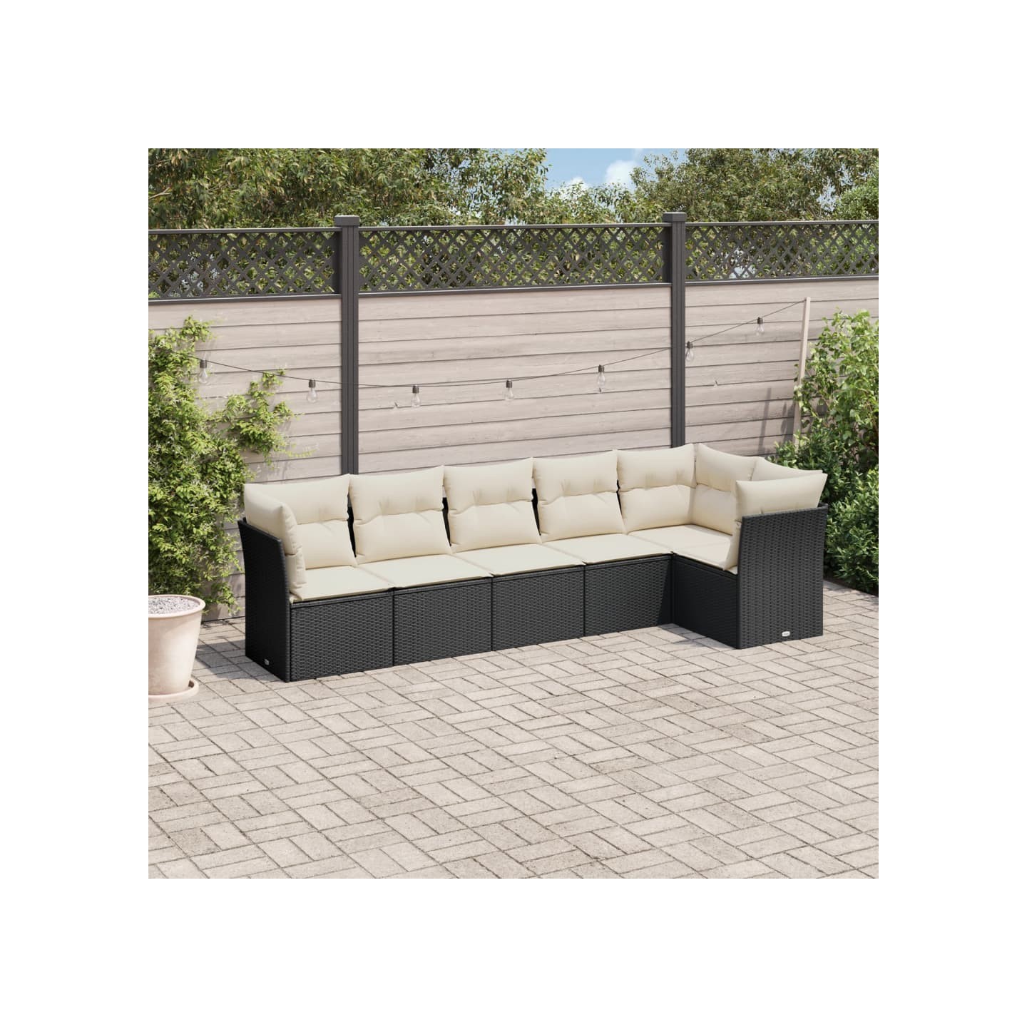 Salon de jardin 6 pcs avec coussins noir résine tressée