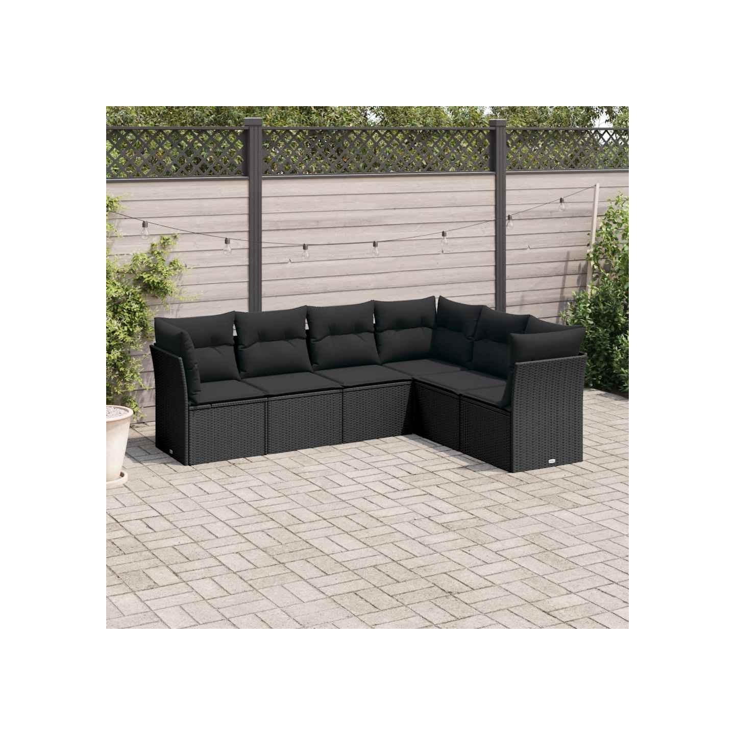 Salon de jardin 6 pcs avec coussins noir résine tressée