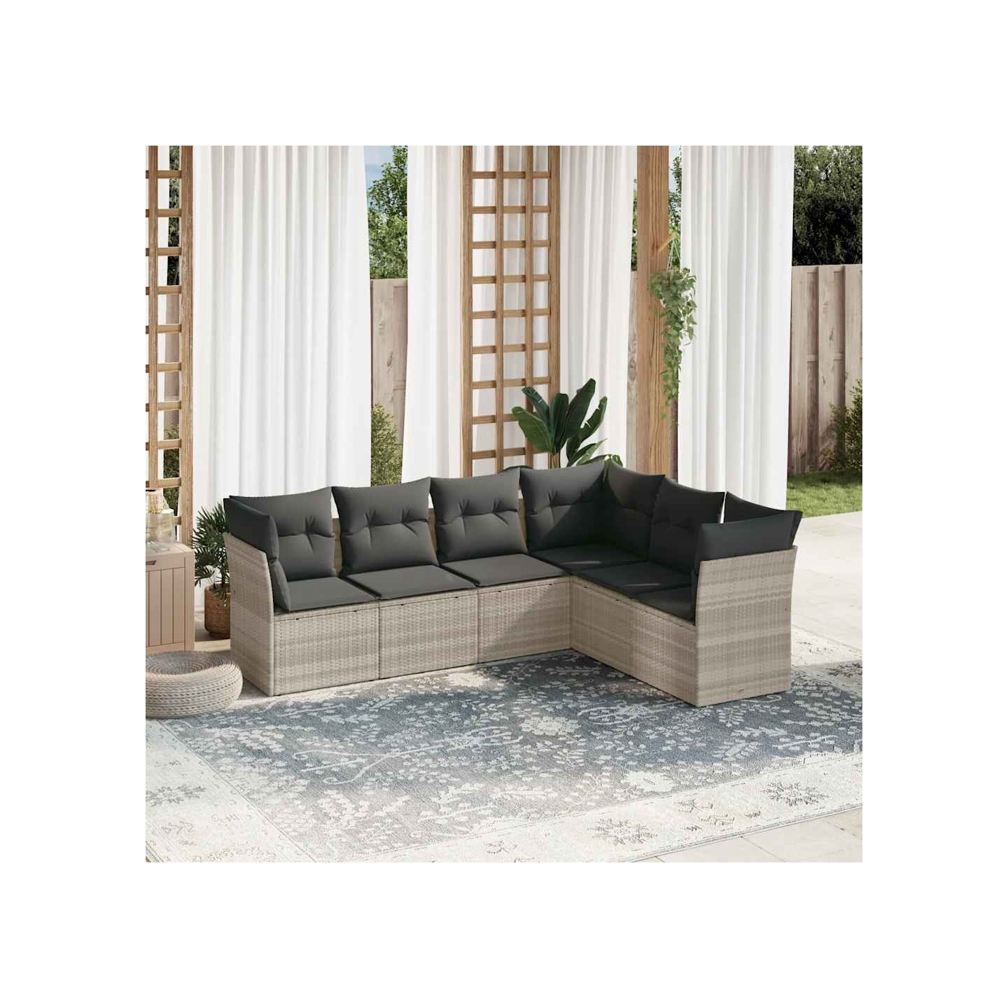 Salon de jardin 6 pcs avec coussins gris clair résine tressée