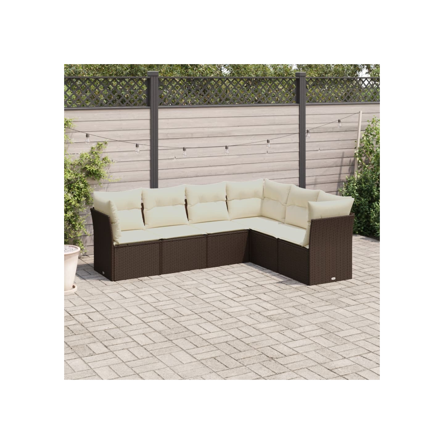 Salon de jardin avec coussins 6 pcs marron résine tressée