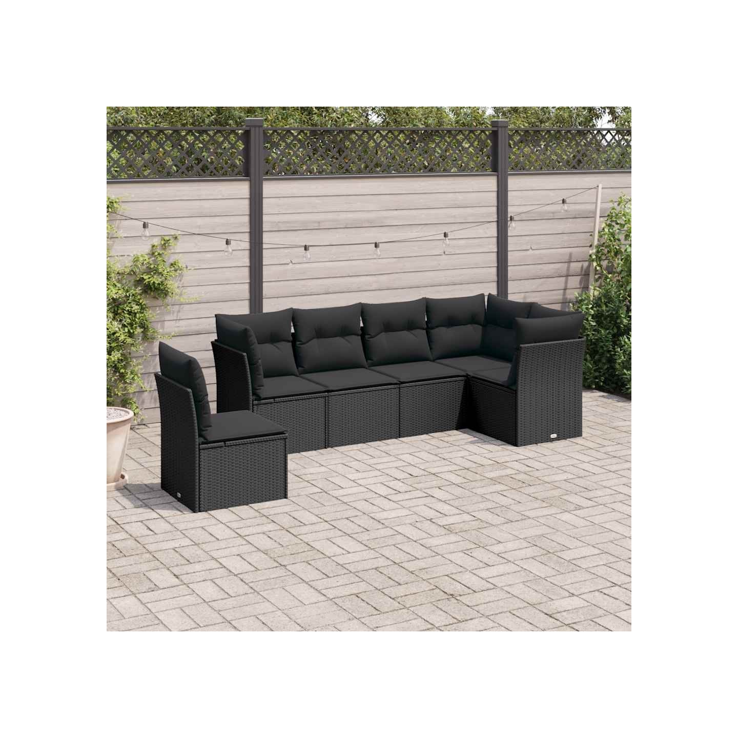 Salon de jardin 6 pcs avec coussins noir résine tressée