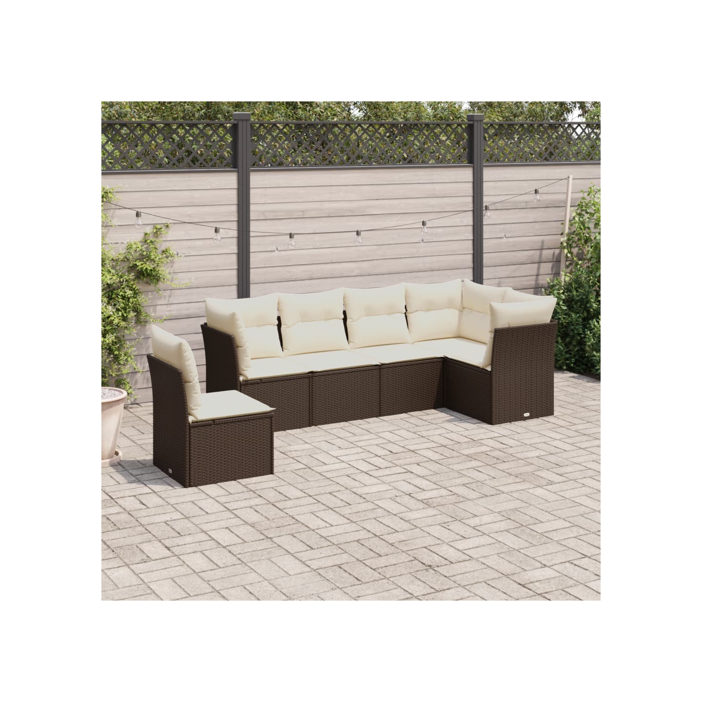Salon de jardin avec coussins 6 pcs marron résine tressée