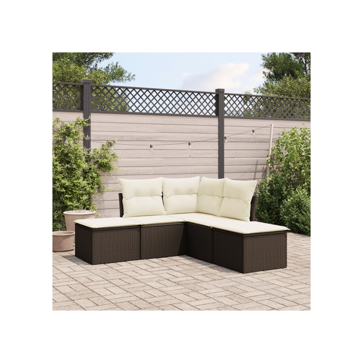 Salon de jardin avec coussins 5 pcs marron résine tressée