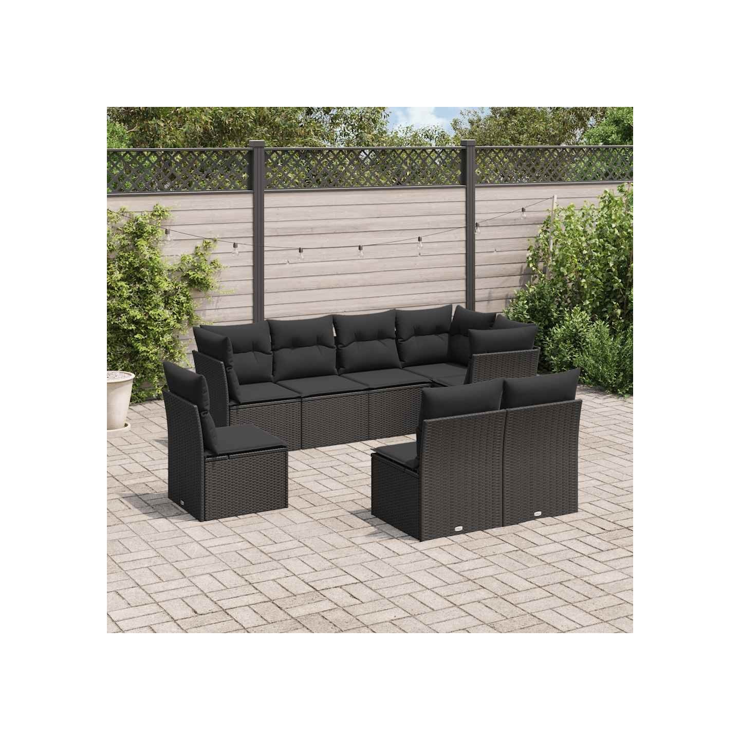 Salon de jardin 8 pcs avec coussins noir résine tressée