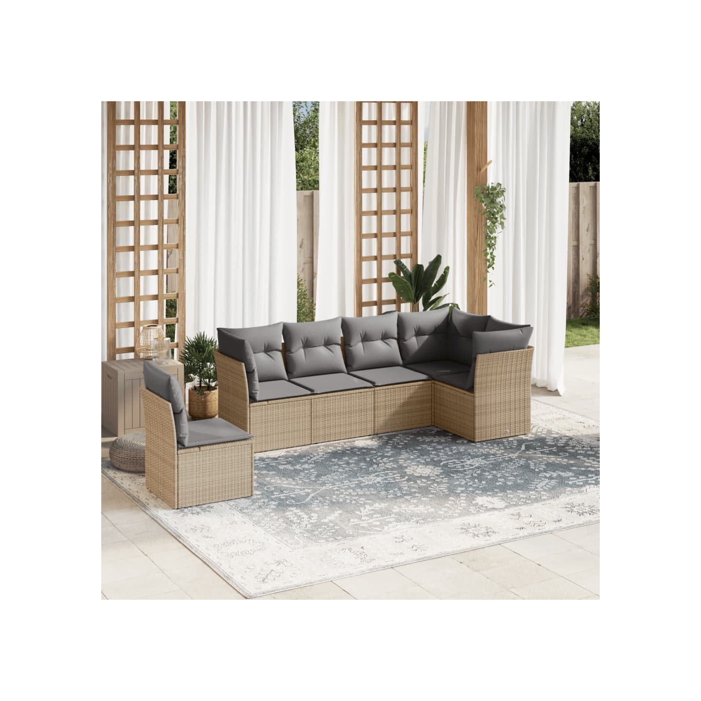Salon de jardin avec coussins 6 pcs beige résine tressée