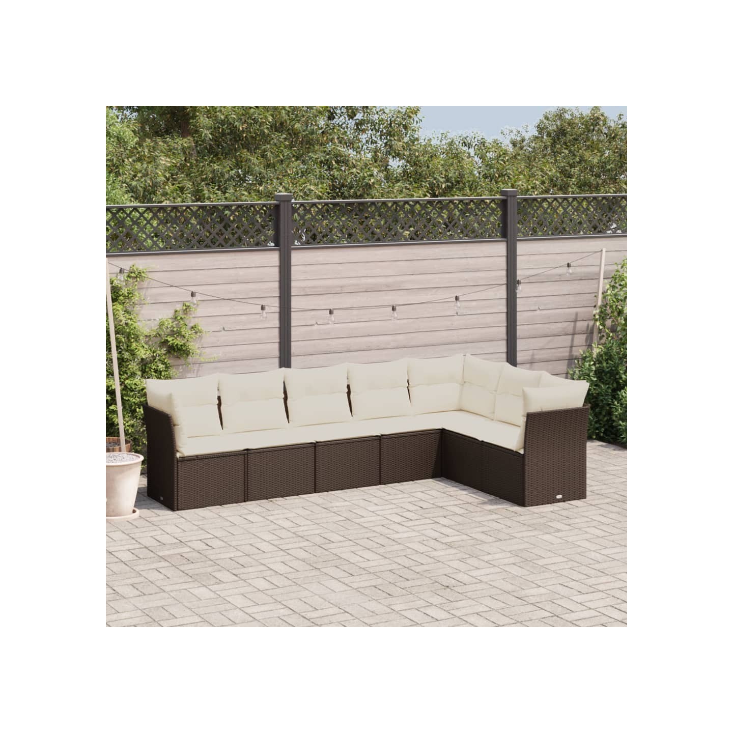 Salon de jardin avec coussins 7 pcs marron résine tressée