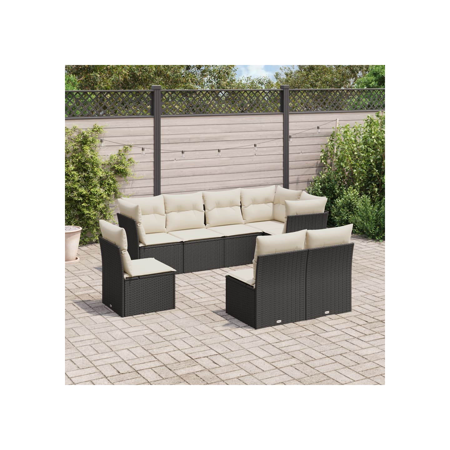 Salon de jardin 8 pcs avec coussins noir résine tressée