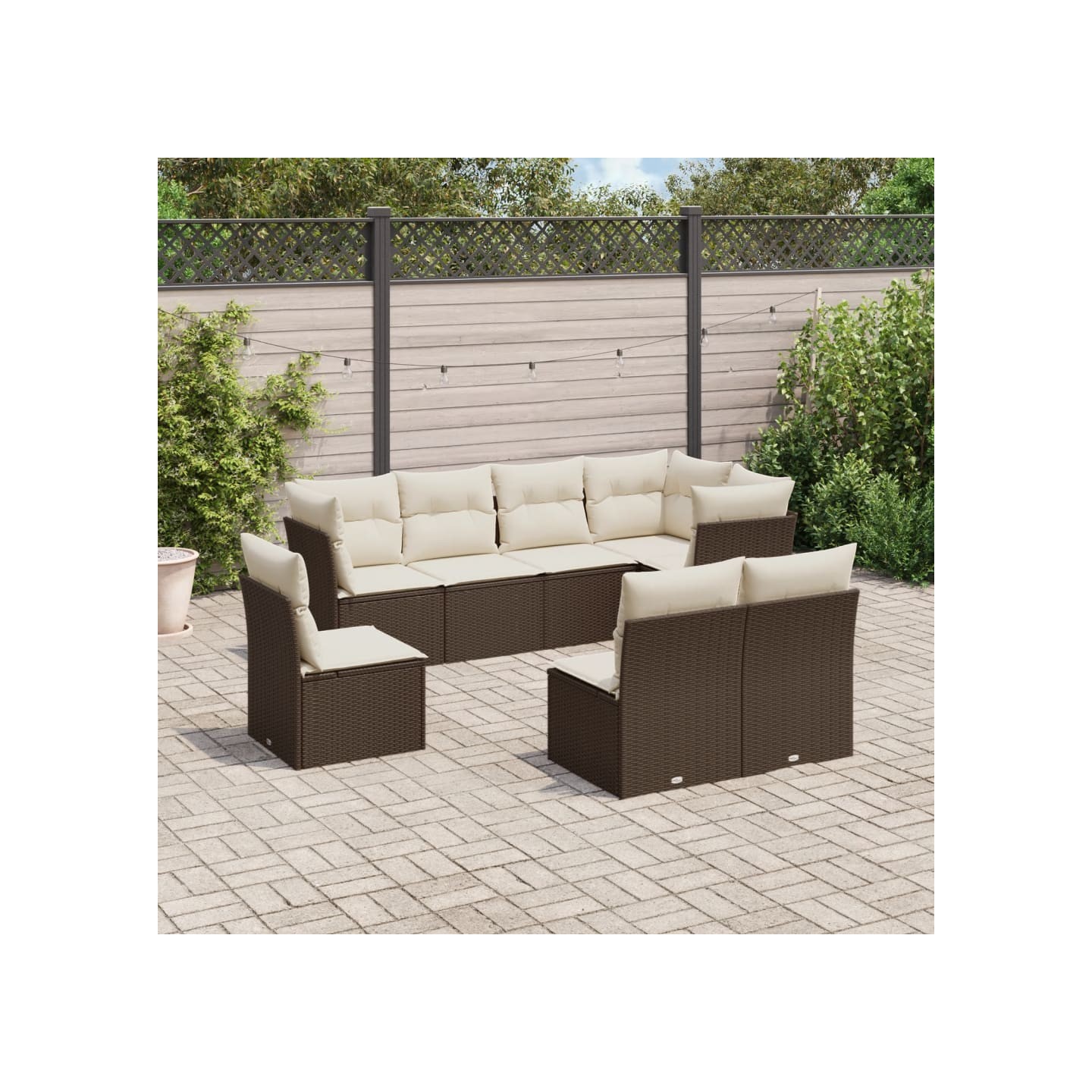 Salon de jardin 8 pcs avec coussins marron résine tressée