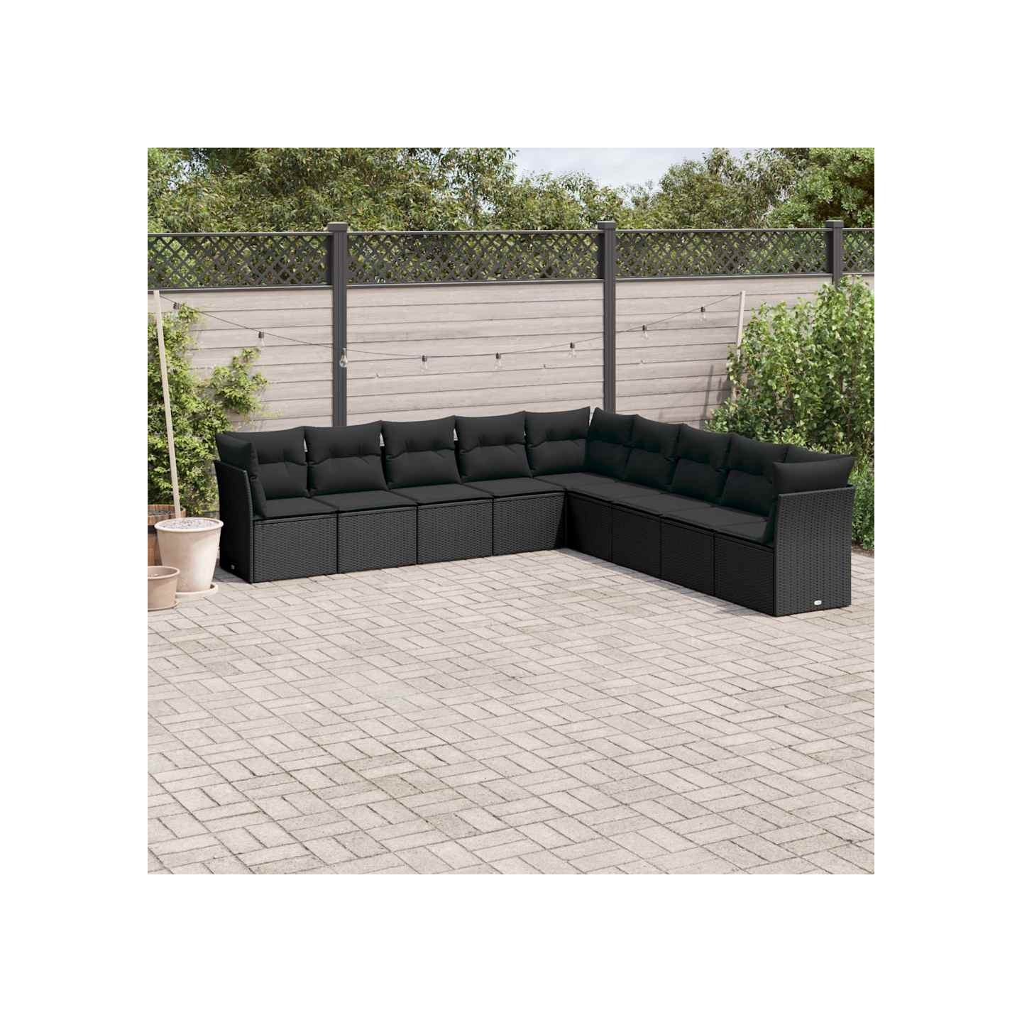 Salon de jardin 9 pcs avec coussins noir résine tressée