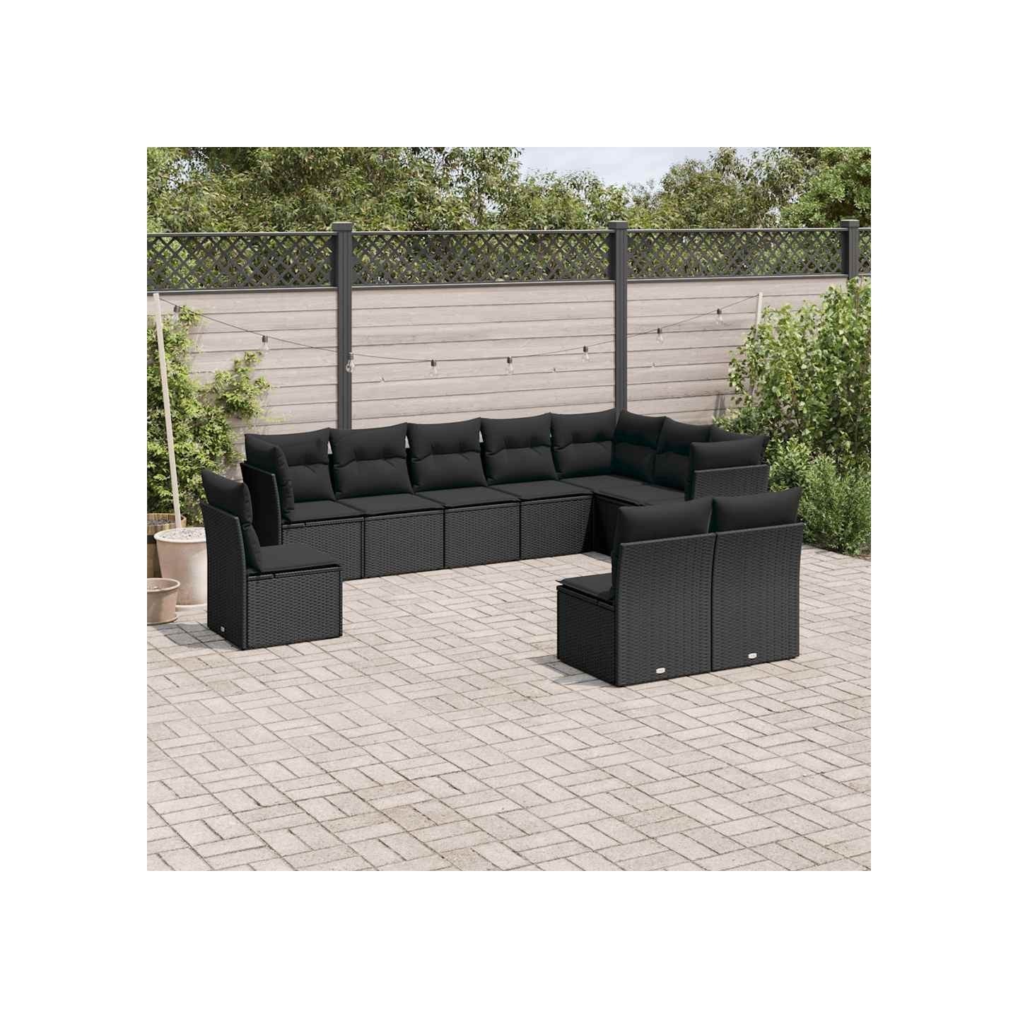 Salon de jardin 10 pcs avec coussins noir résine tressée