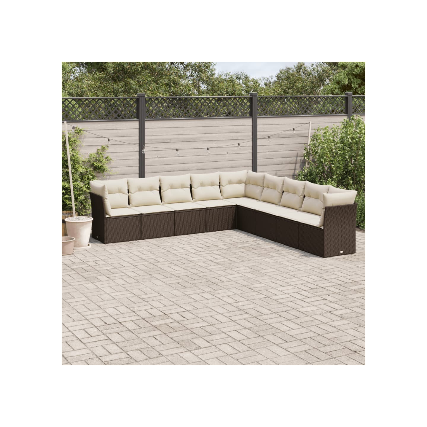 Salon de jardin avec coussins 9 pcs marron résine tressée