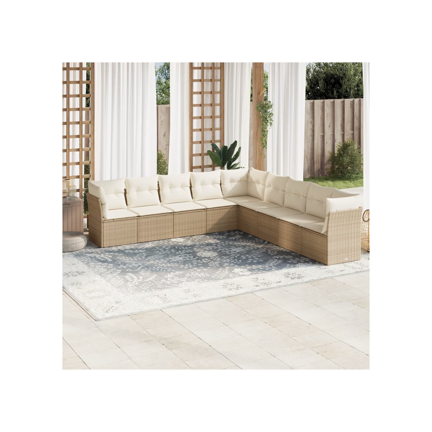 Salon de jardin avec coussins 9 pcs beige résine tressée