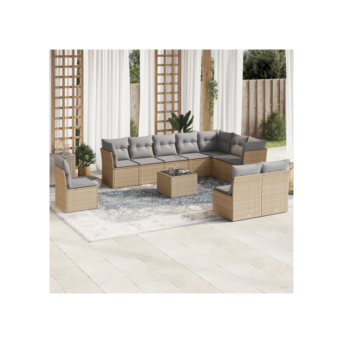 Salon de jardin 11 pcs avec coussins beige résine tressée