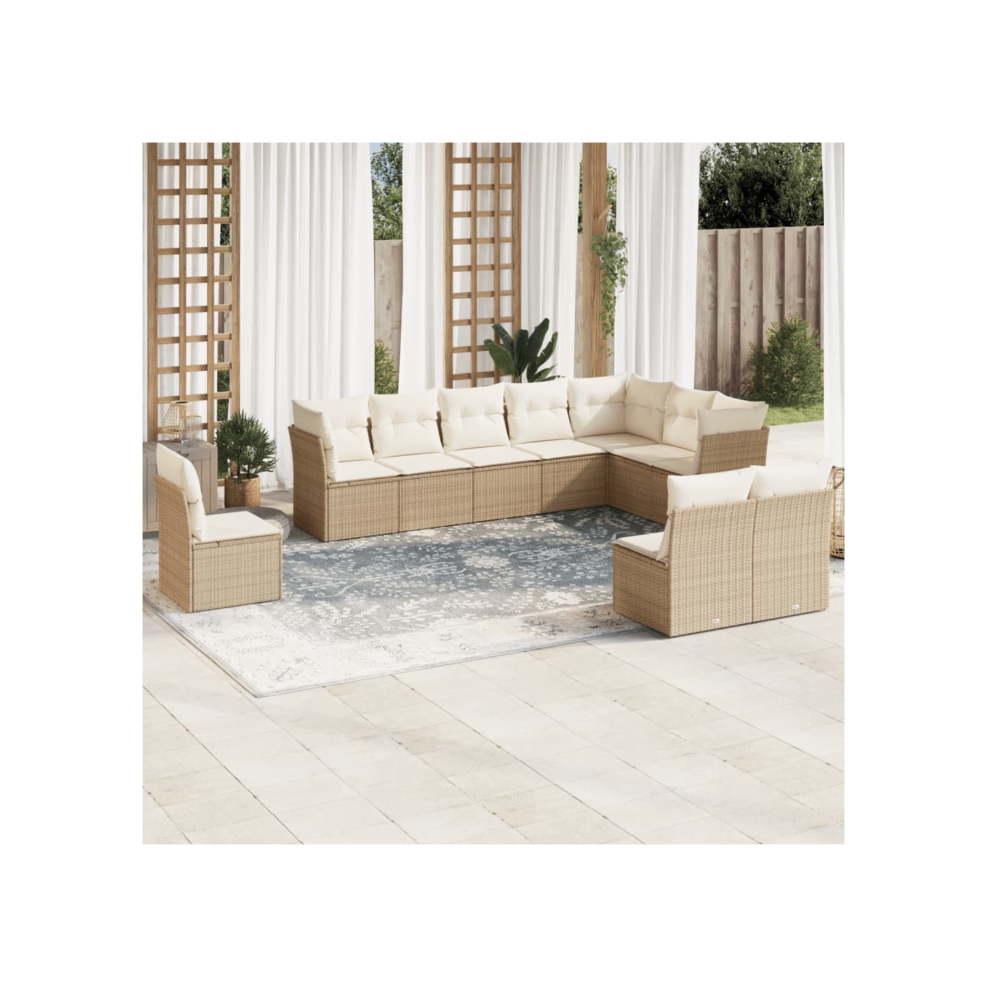 Salon de jardin avec coussins 10 pcs beige résine tressée