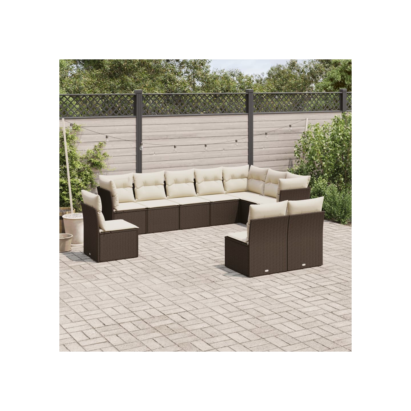 Salon de jardin 10 pcs avec coussins marron résine tressée