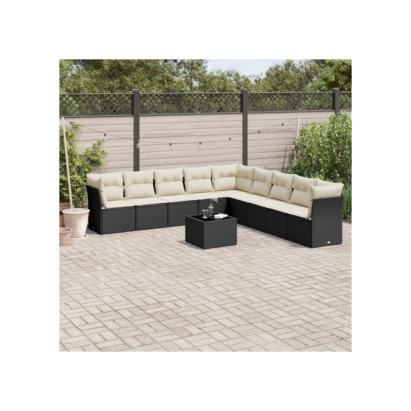 Salon de jardin 10 pcs avec coussins noir résine tressée