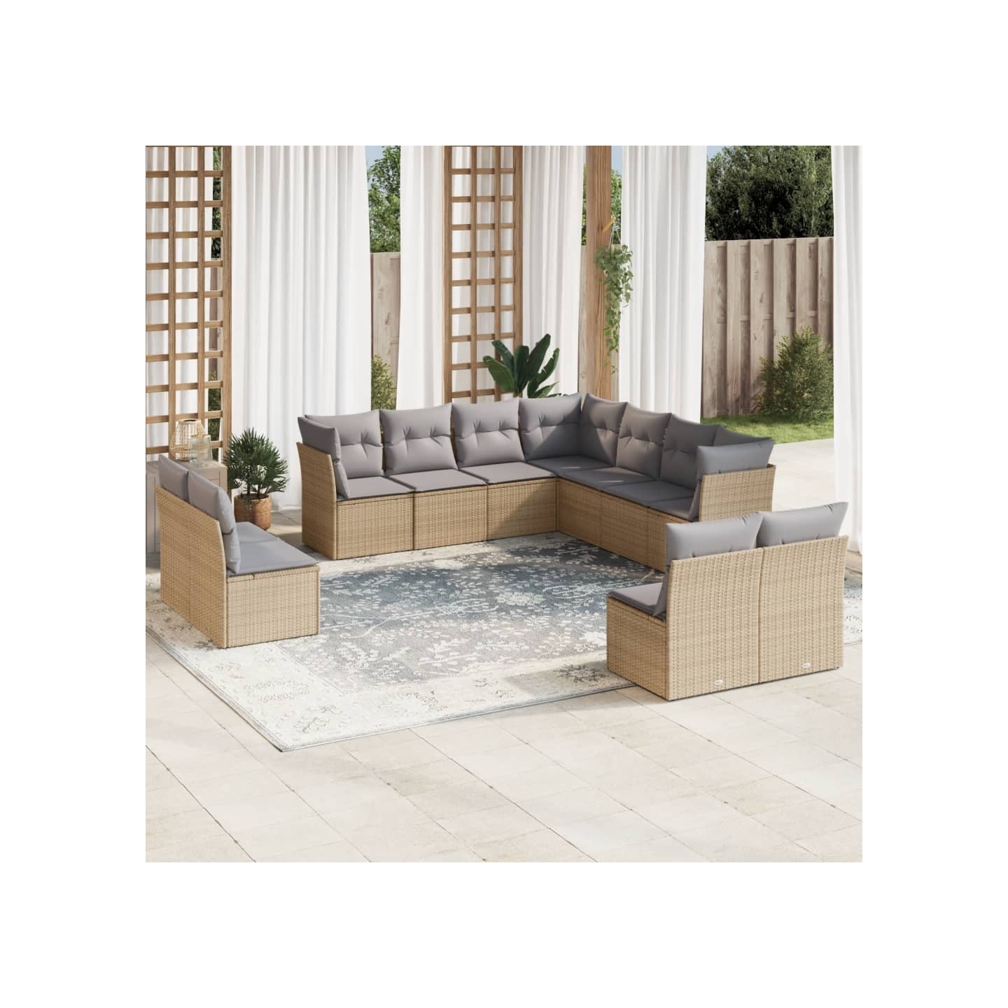 Salon de jardin 11 pcs avec coussins beige résine tressée