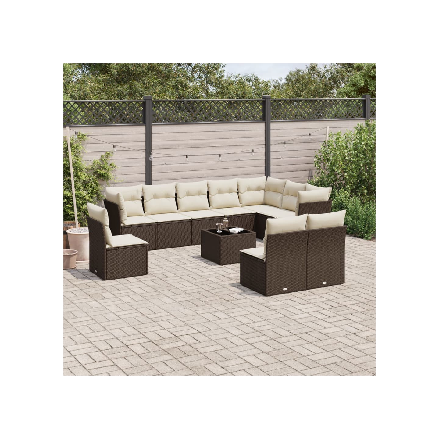 Salon de jardin et coussins 11 pcs marron résine tressée