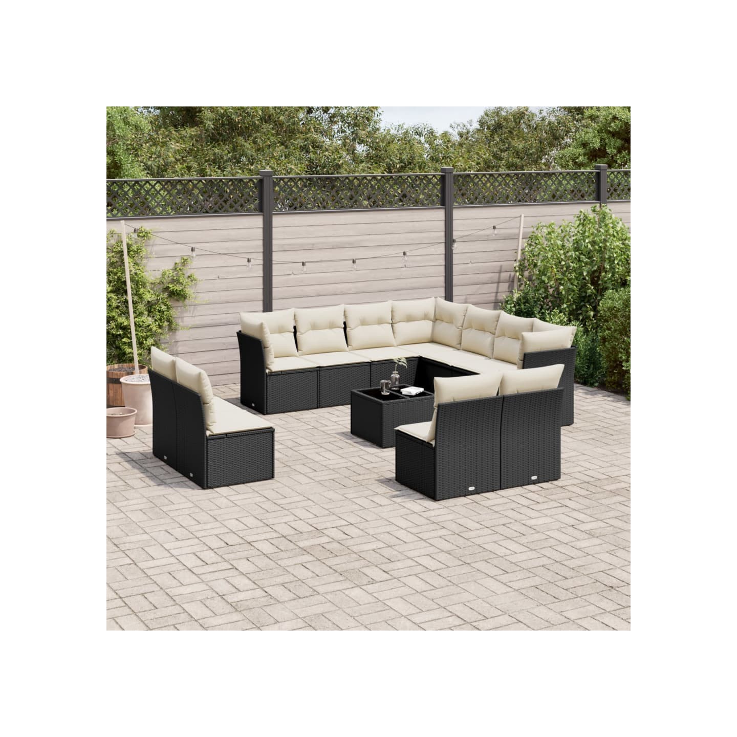 Salon de jardin 12 pcs avec coussins noir résine tressée