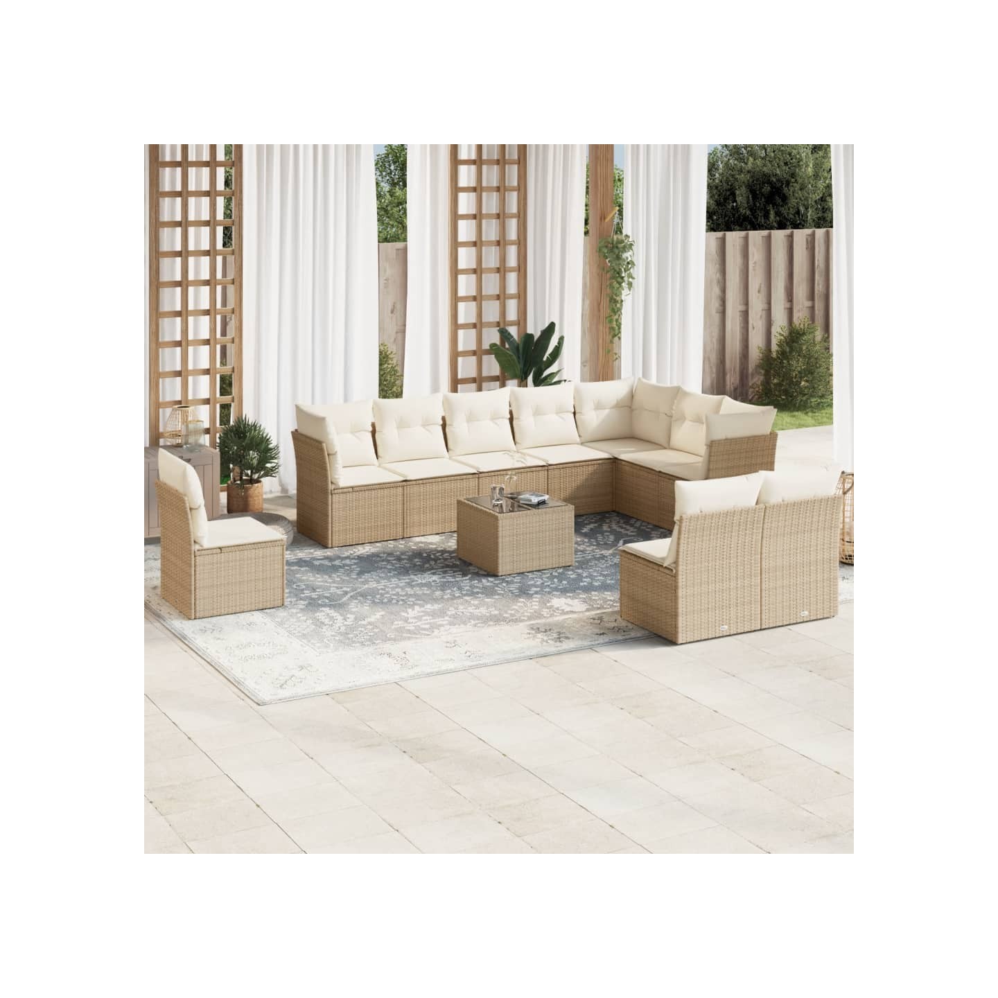 Salon de jardin 11 pcs avec coussins beige résine tressée