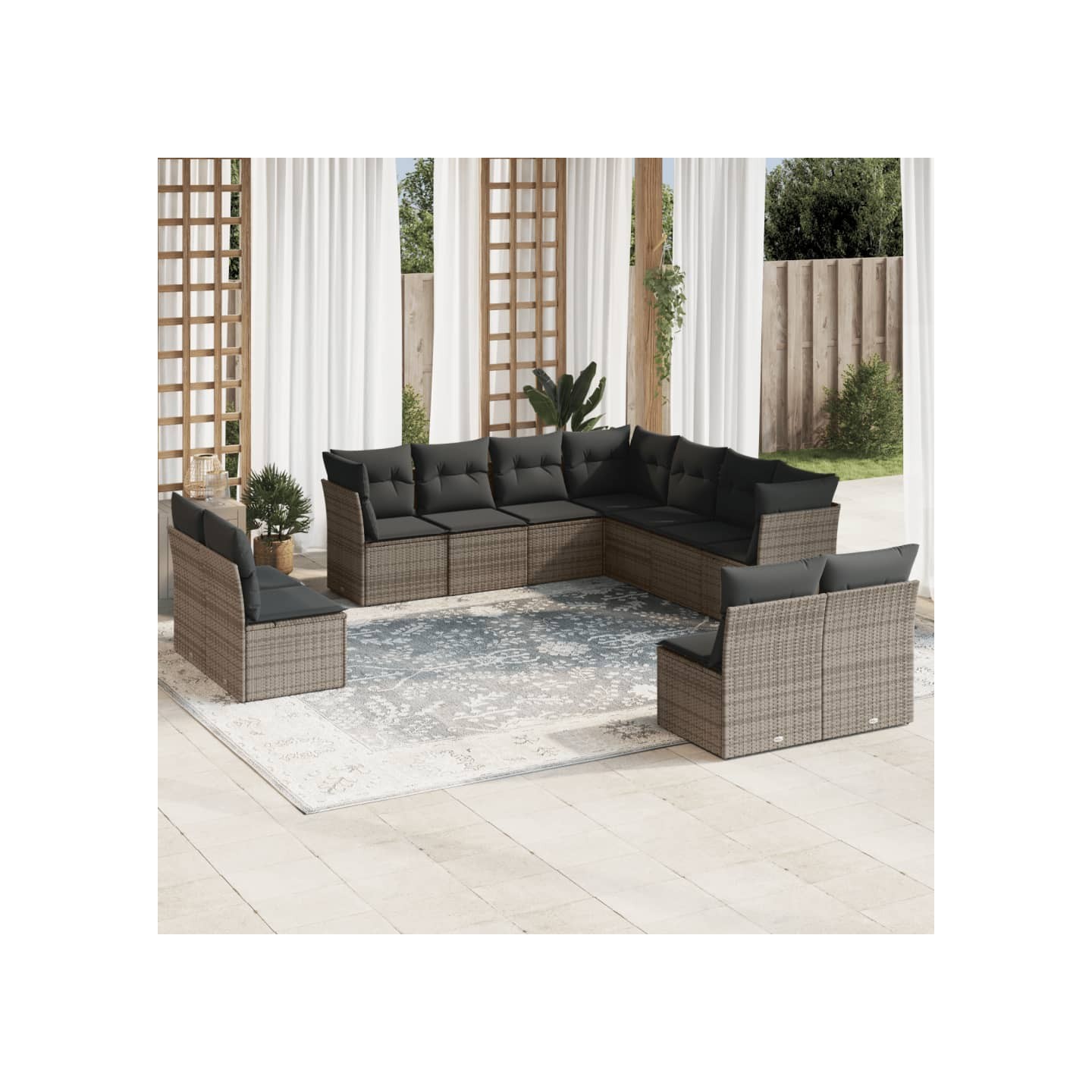 Salon de jardin 11 pcs avec coussins gris résine tressée