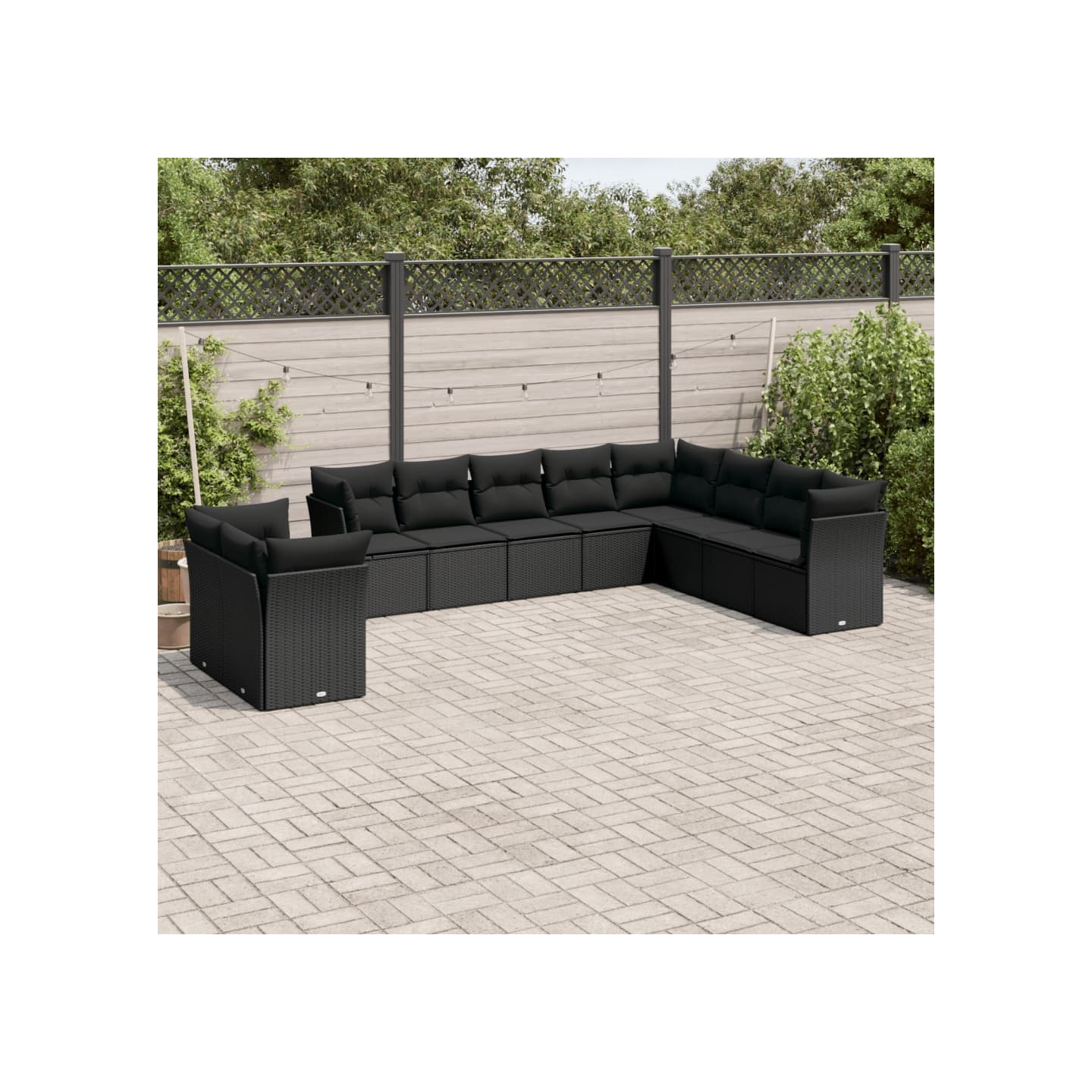 Salon de jardin 10 pcs avec coussins noir résine tressée