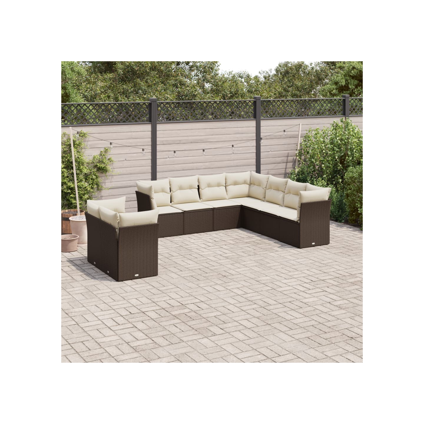 Salon de jardin avec coussins 9 pcs marron résine tressée