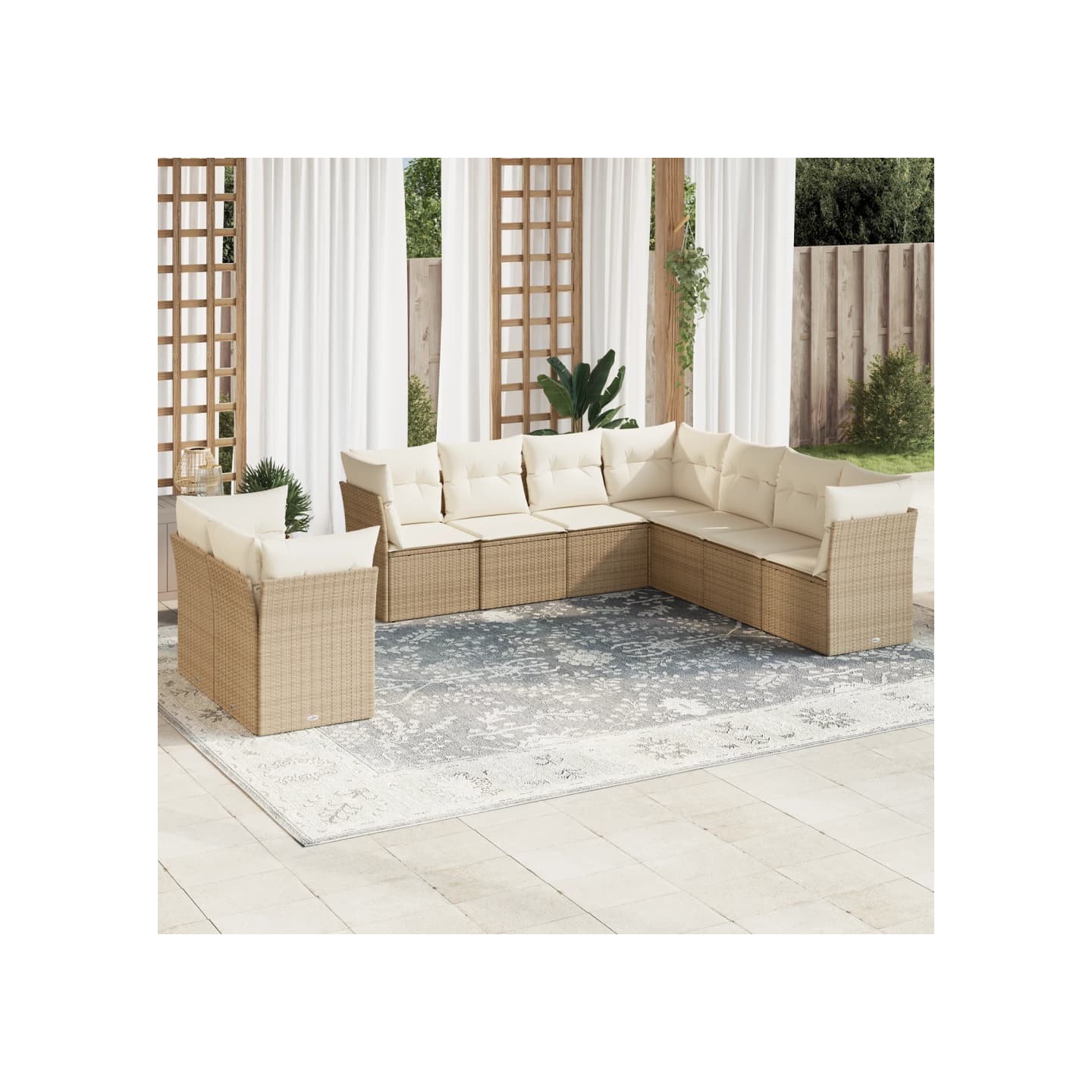 Salon de jardin avec coussins 9 pcs beige résine tressée