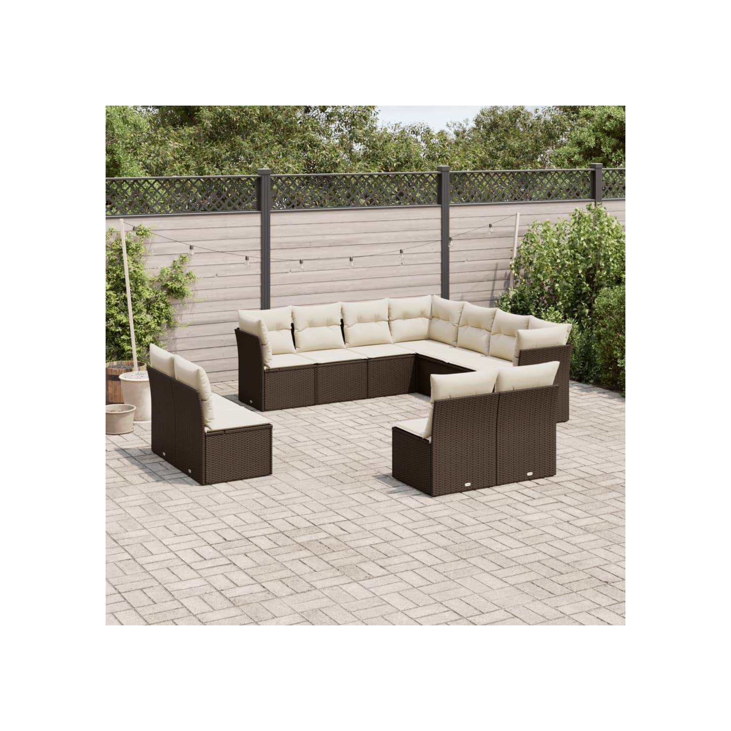 Salon de jardin et coussins 11 pcs marron résine tressée