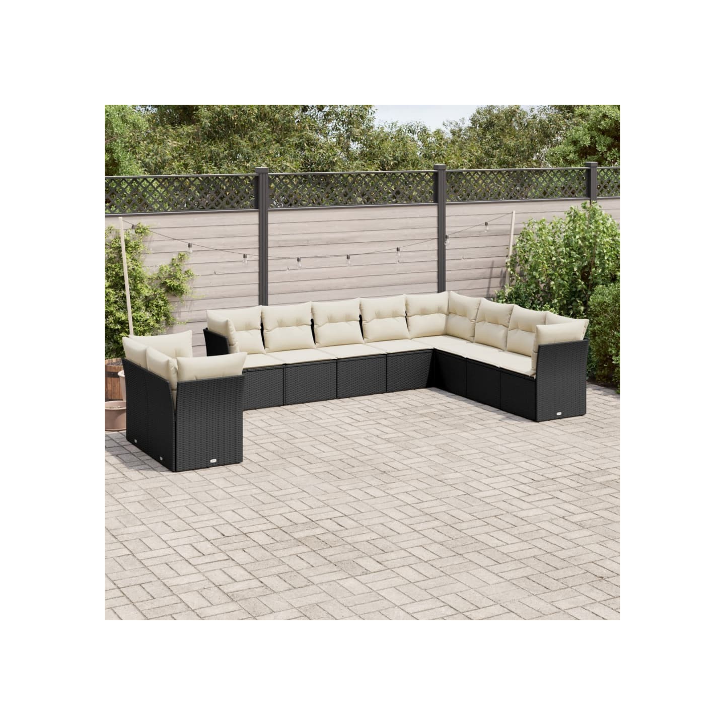 Salon de jardin 10 pcs avec coussins noir résine tressée