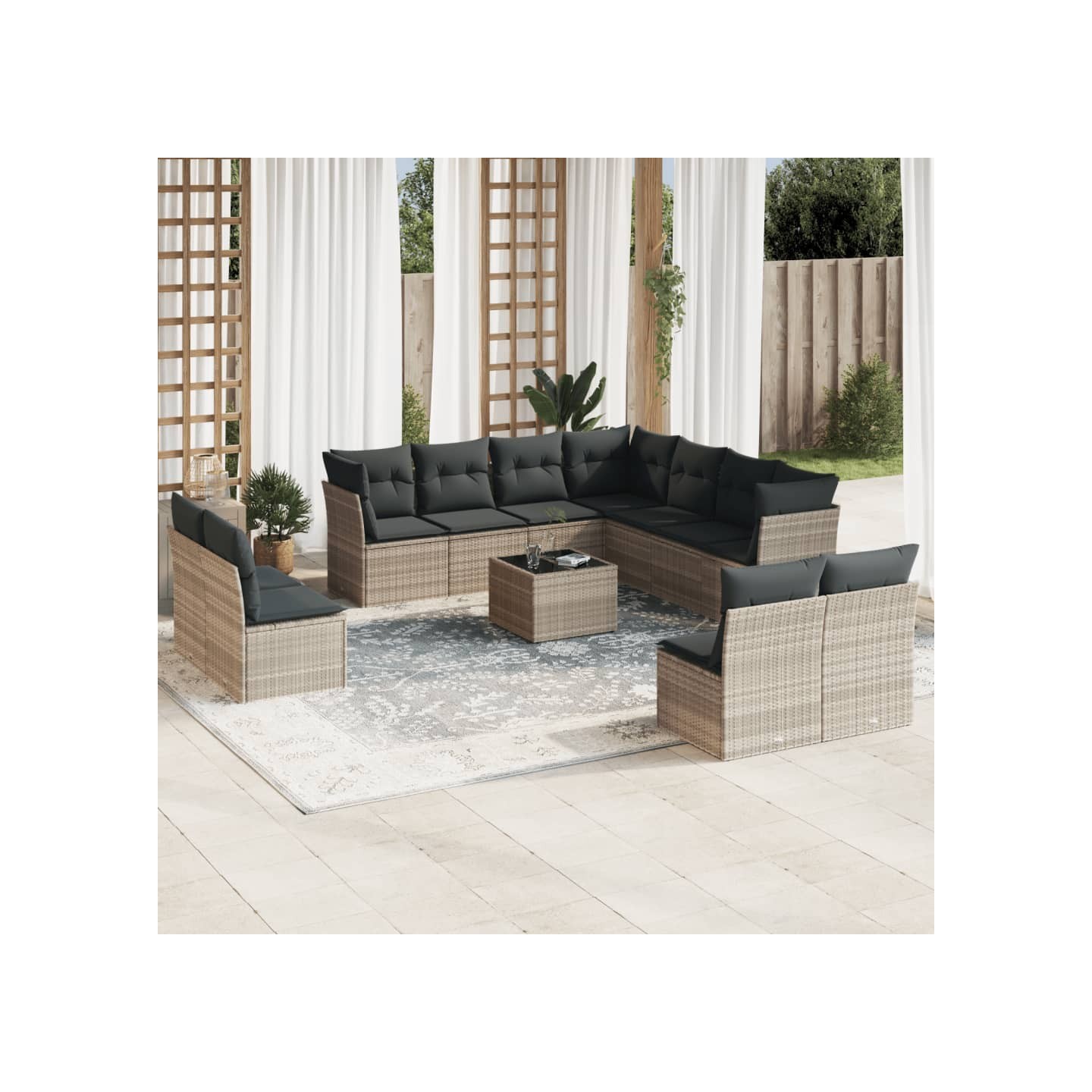 Salon de jardin avec coussins 12 pcs gris clair résine tressée