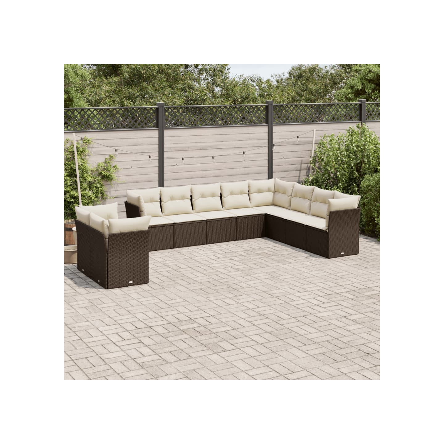 Salon de jardin 10 pcs avec coussins marron résine tressée