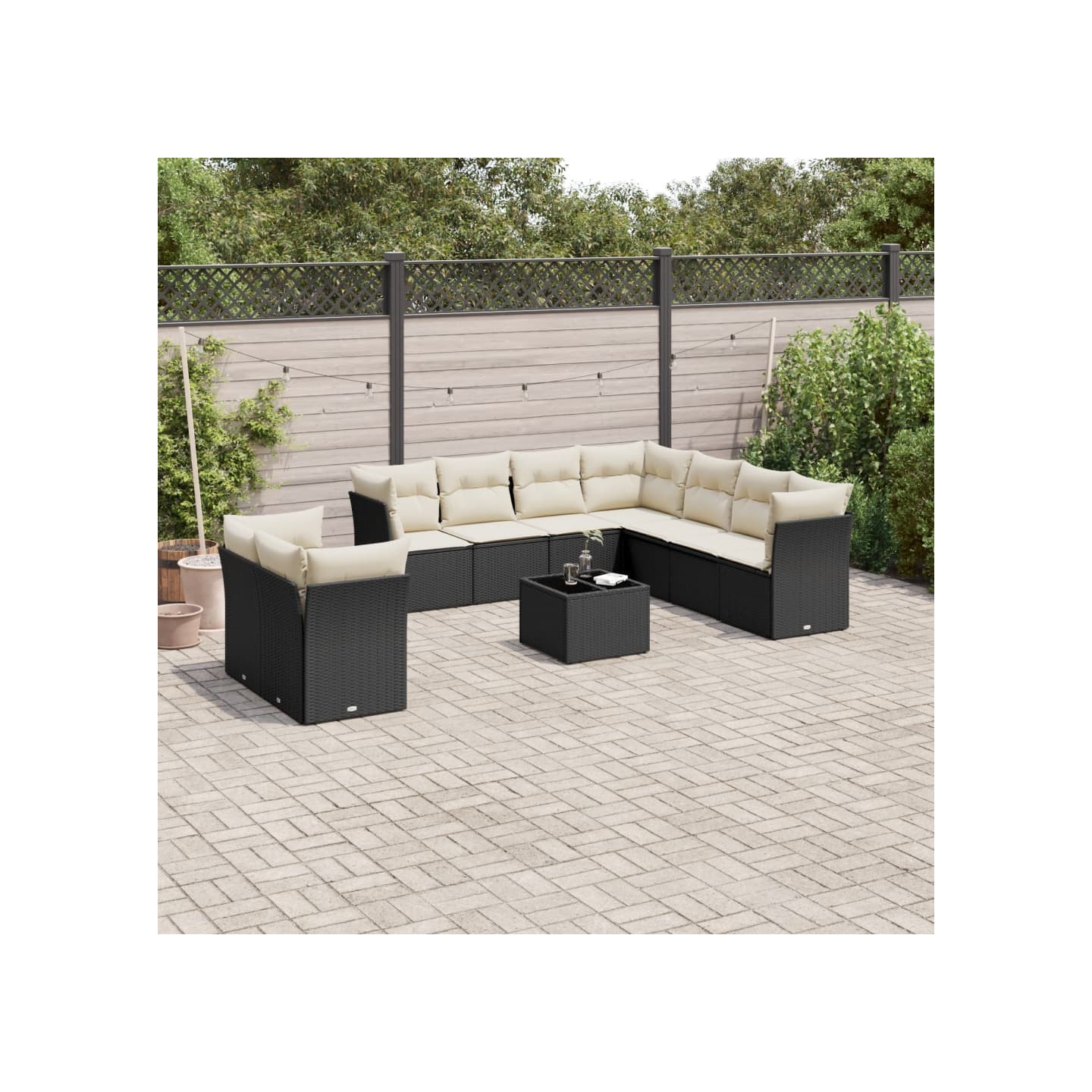 Salon de jardin 10 pcs avec coussins noir résine tressée