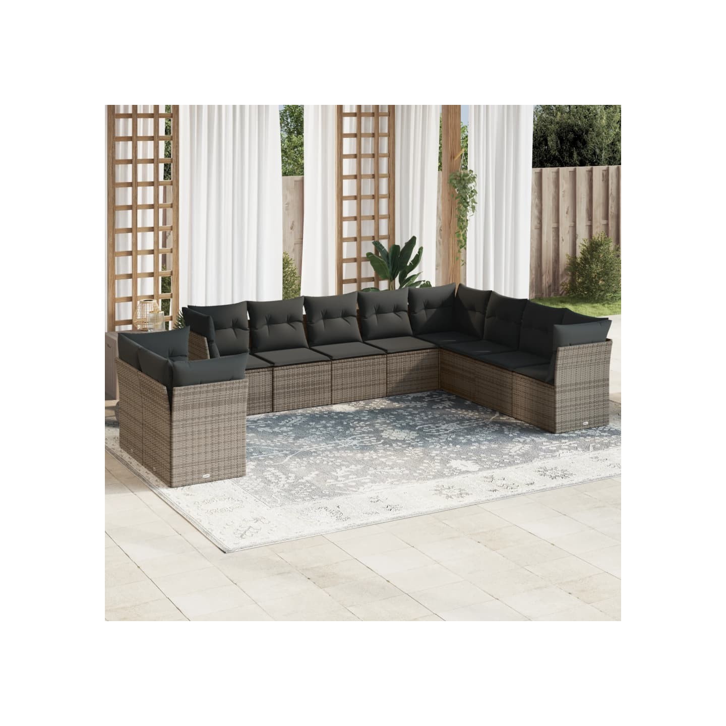 Salon de jardin avec coussins 10 pcs gris résine tressée