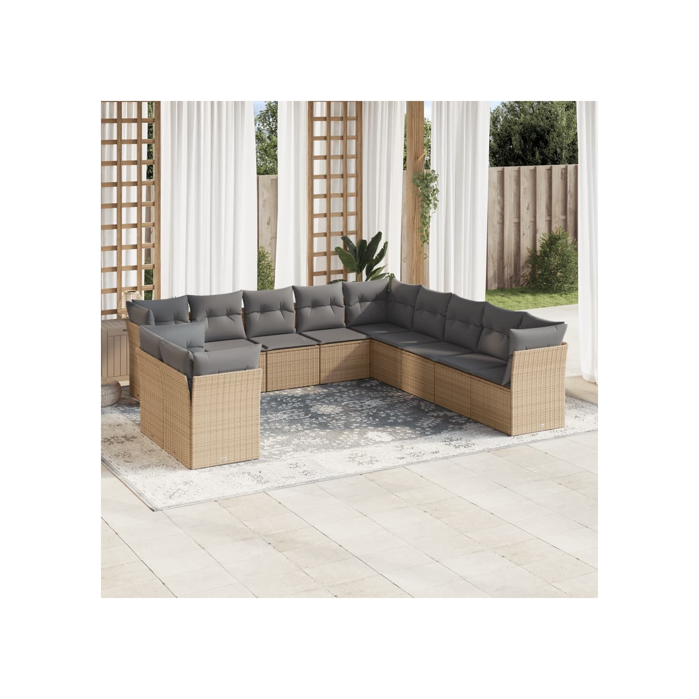 Salon de jardin 11 pcs avec coussins beige résine tressée