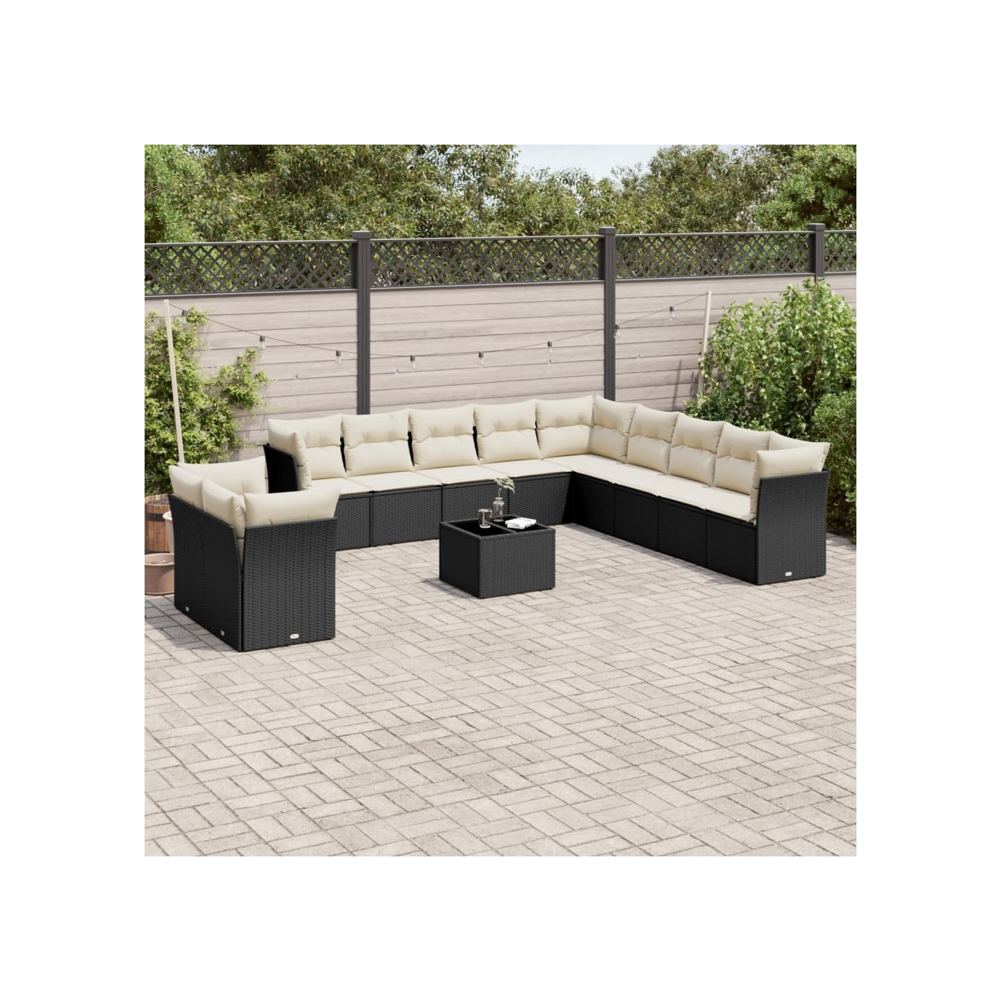 Salon de jardin 12 pcs avec coussins noir résine tressée