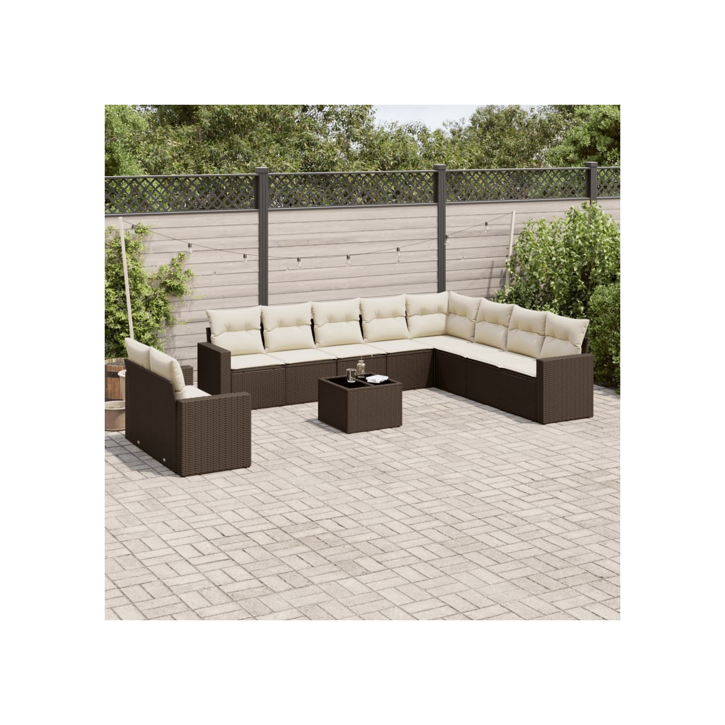 Salon de jardin et coussins 11 pcs marron résine tressée